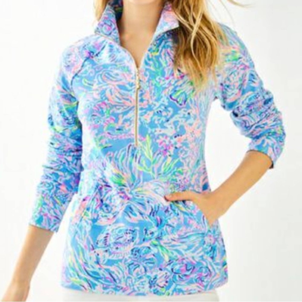 Lilly Pulitzer UPF 50+ Skipper Popover Multi All Together Now 1/4 Zip LARGE NWOT
